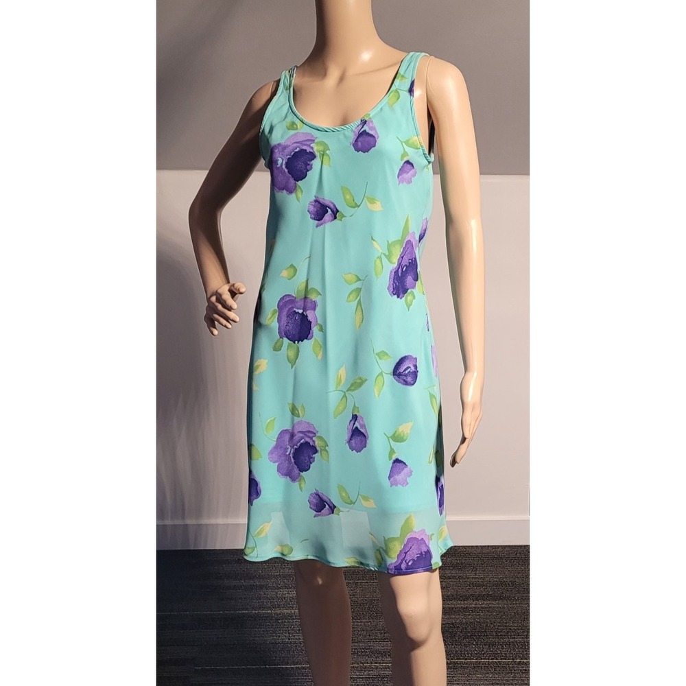 Ladies Elegant Lined Green Polyester Party‎ Floral Short Dress Size Small